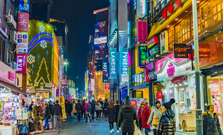 韓国マーケティングの株式会社ジャリアの韓国の繁華街イメージ