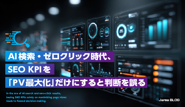 AI検索時代のSEO KPIを、検索可視性・クリック・意思決定・問い合わせの4段階で分析するダッシュボード
